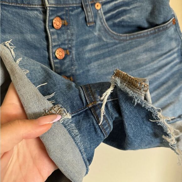Madewell High Rise Exposed Button Fly Cut Off Denim Shorts Size 28‎ - Picture 3 of 7